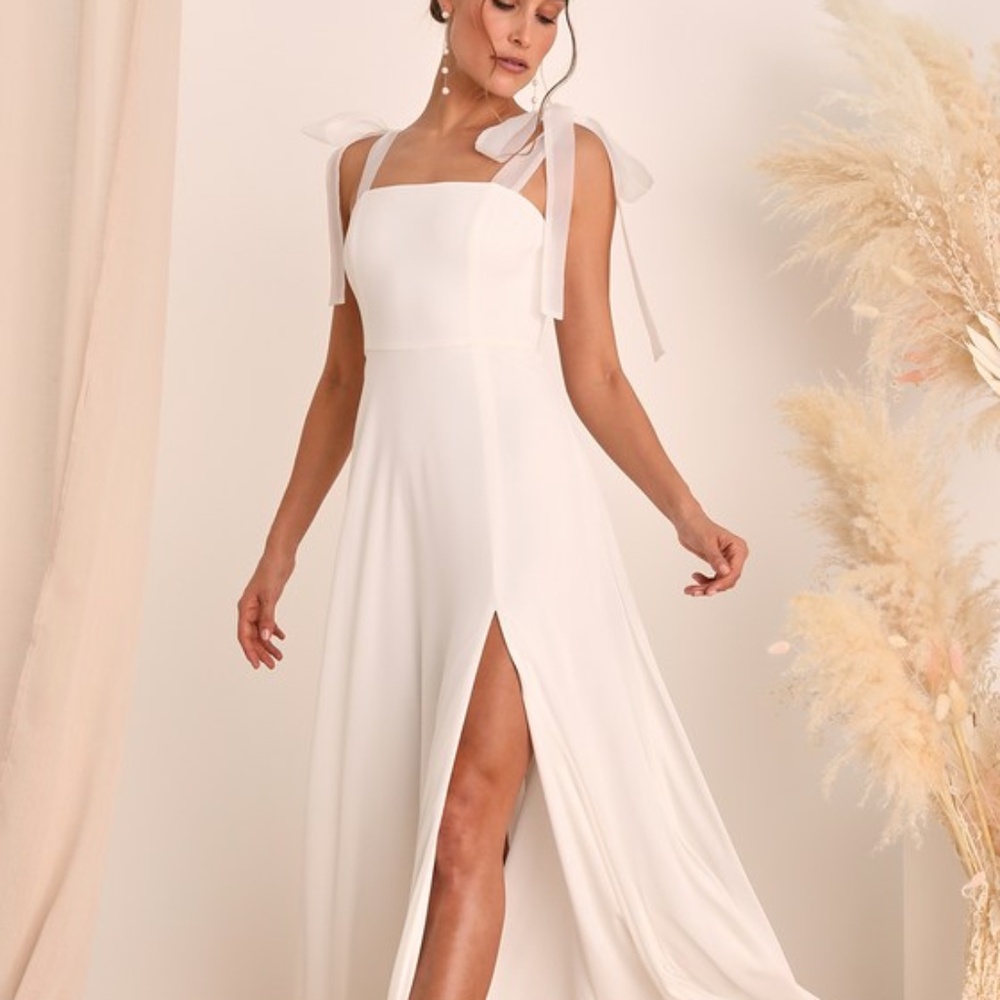 Lulu's Ivory Bow-Strap Maxi Dress